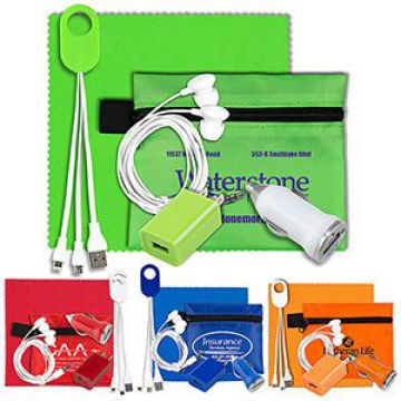 Mobile Tech Home and Auto Charging Kit with Earbuds, Microfiber Cleaning Cloth